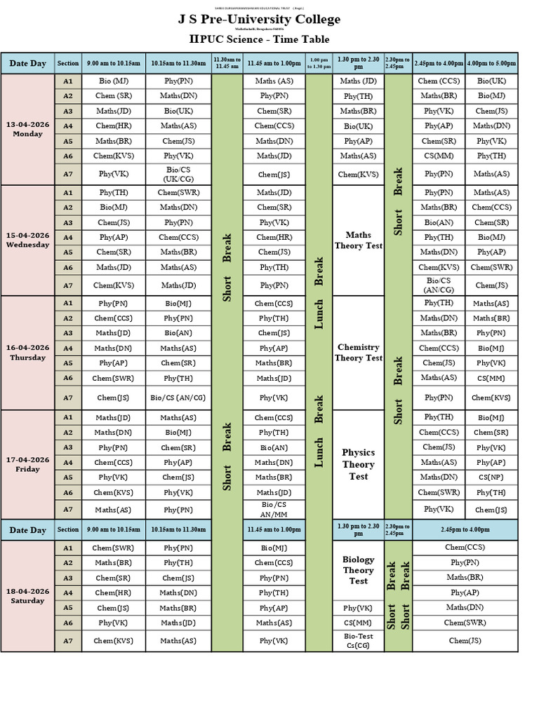 Science Time Table 2026 1 | PDF