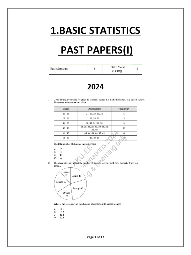 1.statistics Past Paper 1 | PDF