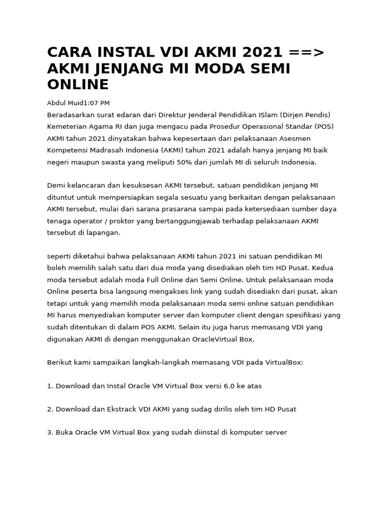 CARA INSTAL VDI AKMI 2021 | PDF