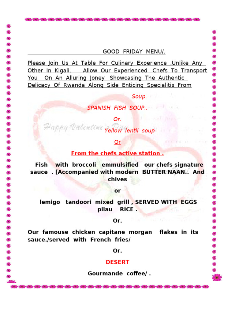 Chefs Special Menu for a Good Friday. | PDF