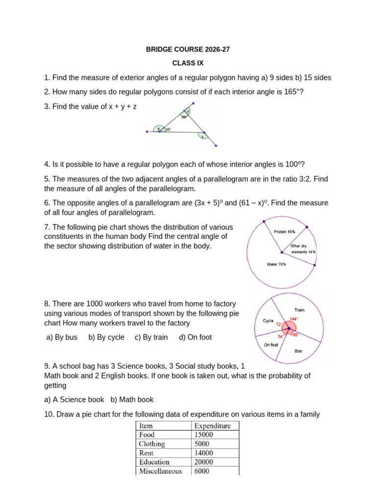 Class Ix Bridge Course 2026- 27 Part 2 | PDF | Angle | Area