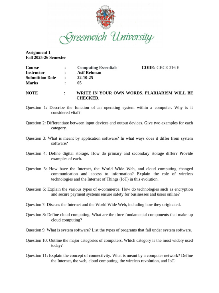 First Assignment Computing Essentials Asif Rehman (6) | PDF