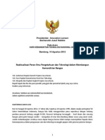 Pidato BJ Habibie Di Harteknas, 10 Agustus 2012 Di Bandung "Reaktualisasi Peran Ilmu Pengetahuan Dan Teknologi Dalam Membangun Kemandirian Bangsa"