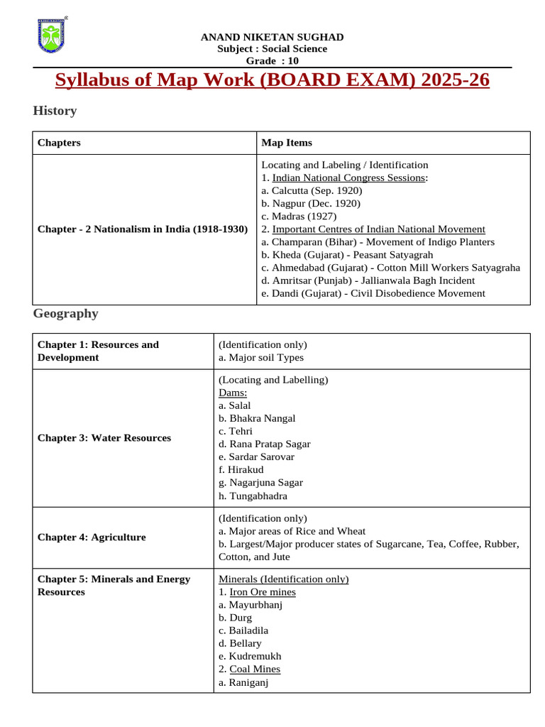 Grade 10 Map Work for Board Exam 2025-26 (1) | PDF