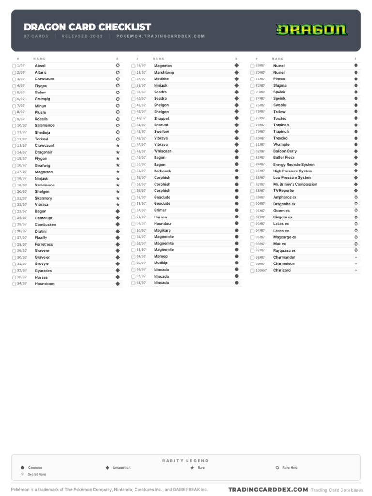 pokemon return of the dragon card list csF C - Pokemon TCG - The Return of Dragon Special Deck