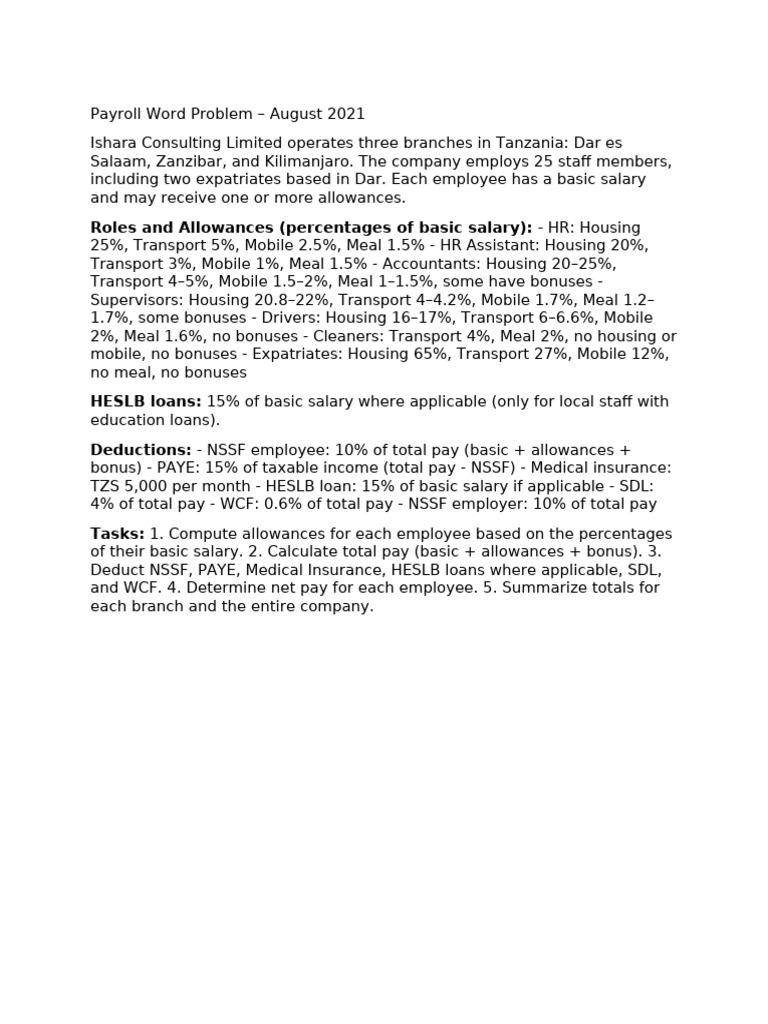 Payroll Word Problem Doc | PDF