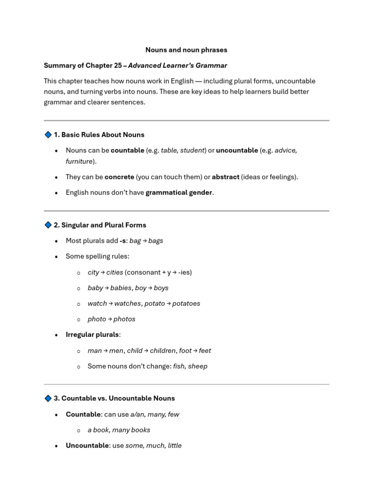 Nouns and Noun Phrases | PDF