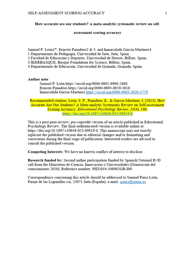 078 Leon Et Al 2023 How Accurate Ar Our Students | PDF | Meta Analysis ...