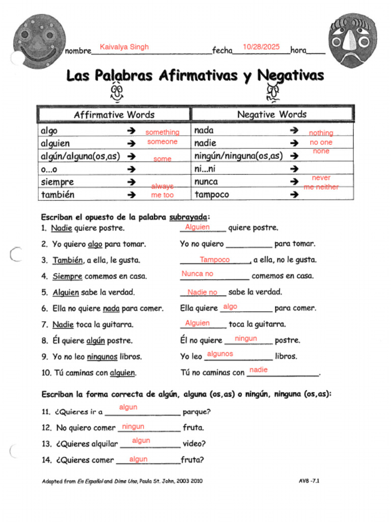 Affirmative and Negative Words | PDF