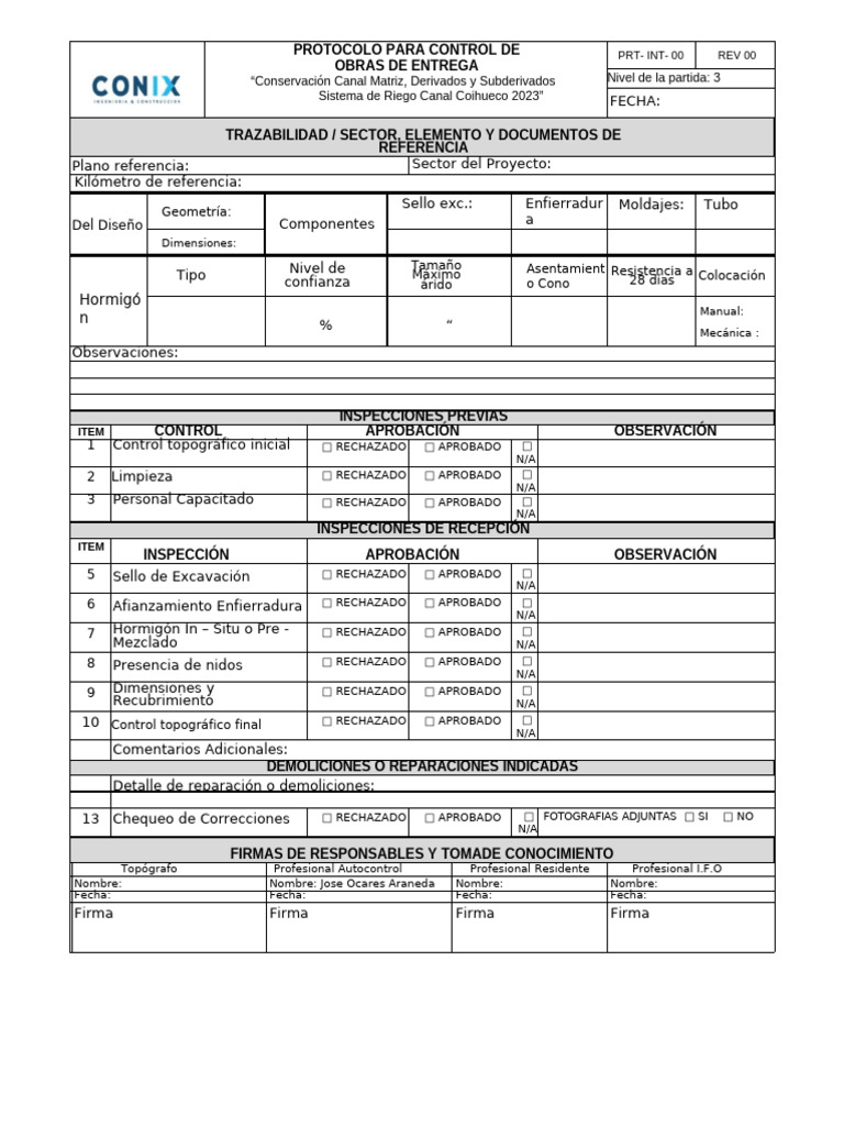 Protocolo Para Control de Obras de Entrega | PDF