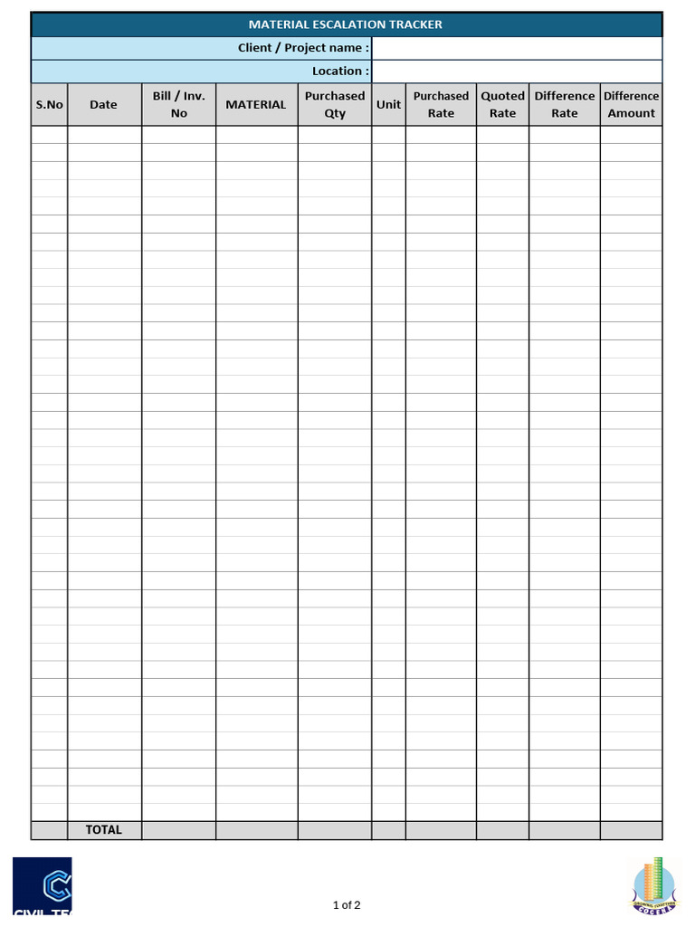 30b. Material Escalation Tracker Sheet | PDF