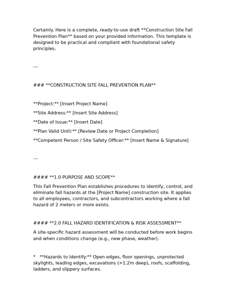 Fall Protection Plan | PDF | Occupational Safety And Health | Safety