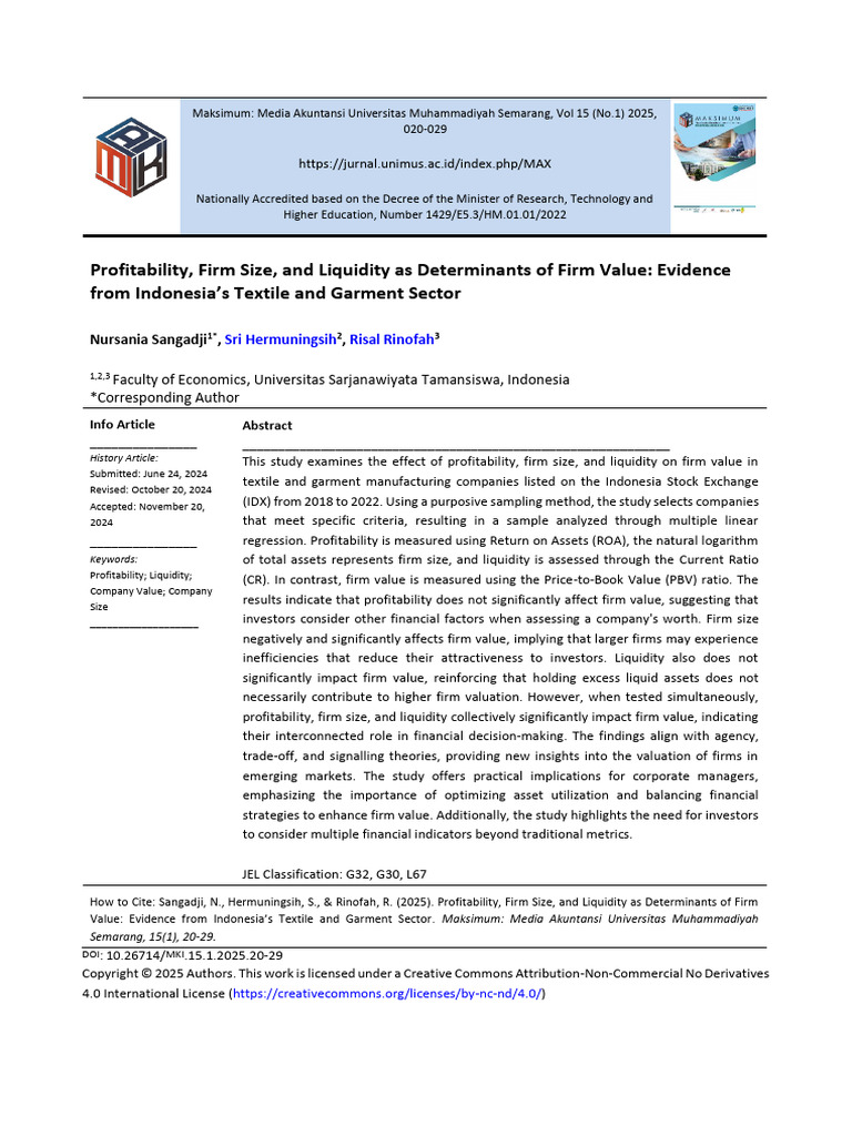 Profitability, Firm Size, And Liquidity as Determinants of Firm Value ...