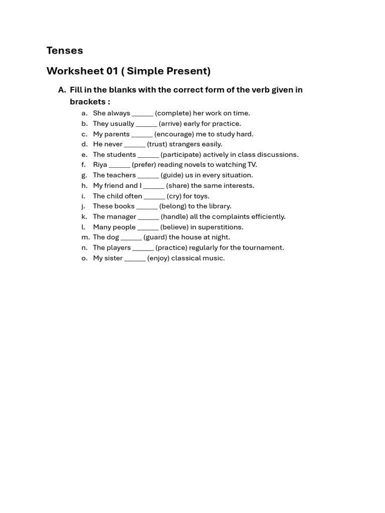 Tenses Worksheet 01 | PDF