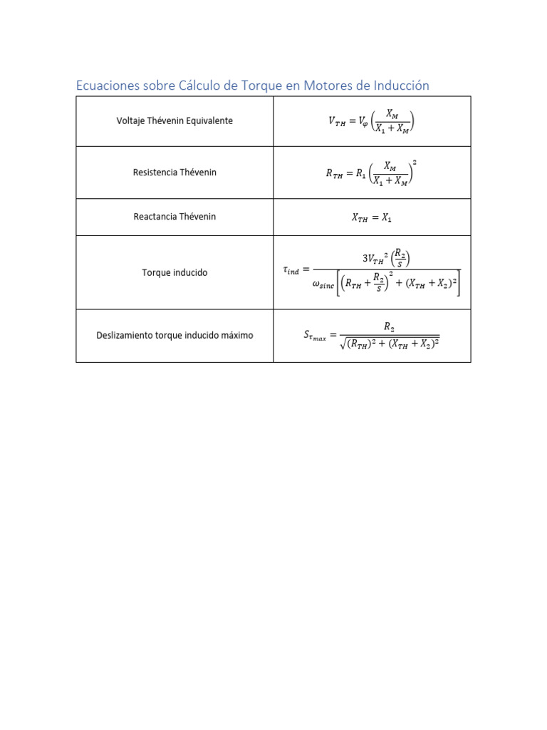 Ecuaciones Sobre Cálculo de Torque en Motores de Inducción-1 | PDF