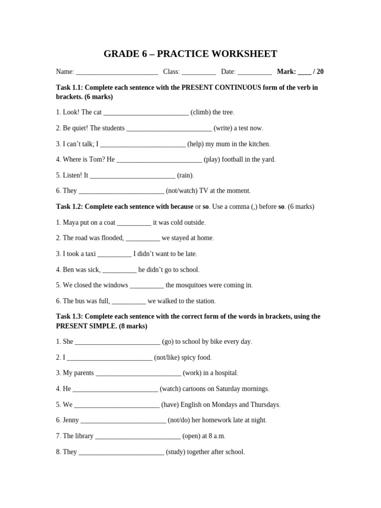 Grade 6 Practice Worksheet | PDF