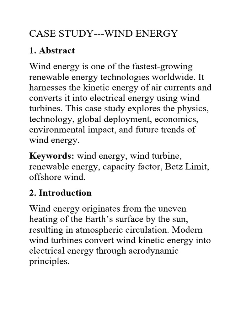 Case Study Wind Energy | PDF | Wind Power | Wind Turbine