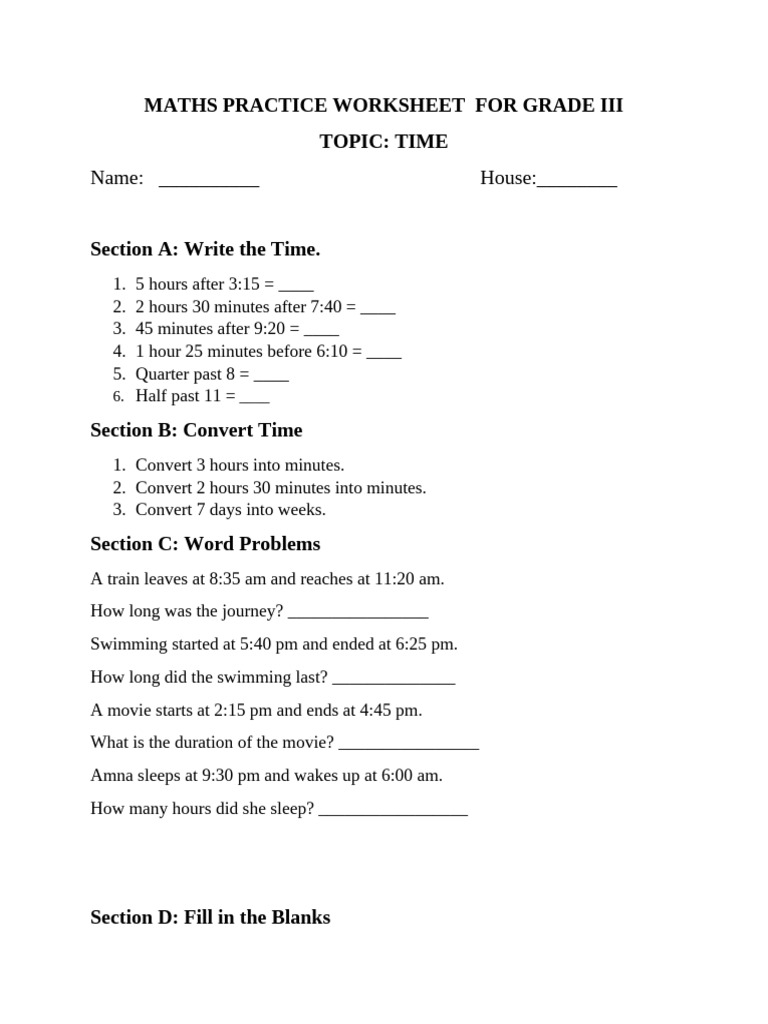 Maths Practice Worksheet for Grade III | PDF