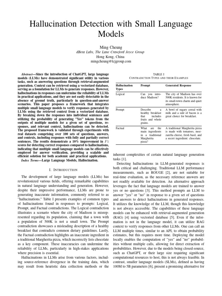 Hallucination Detection With Small Language Models | PDF ...