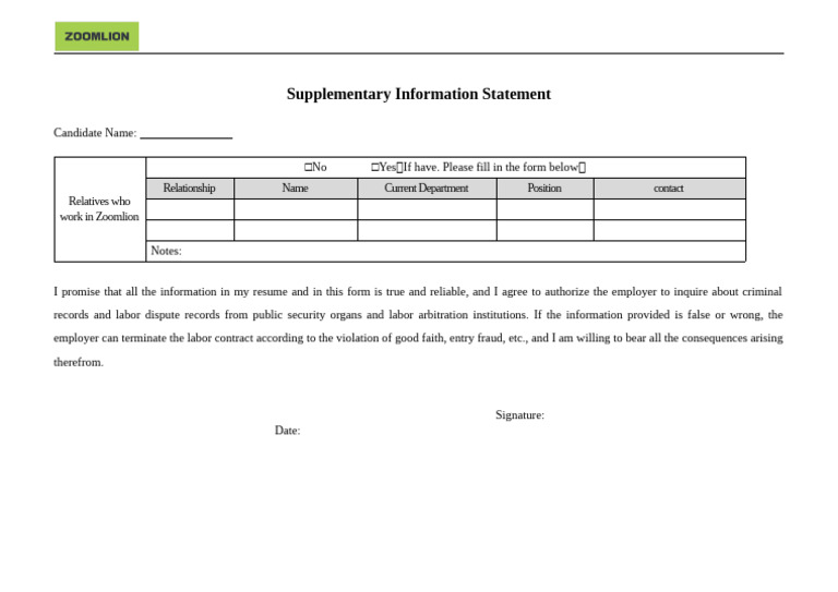 Supplementary Information Statement | PDF