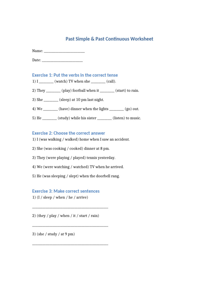 Past Simple Past Continuous Worksheet-2 | PDF