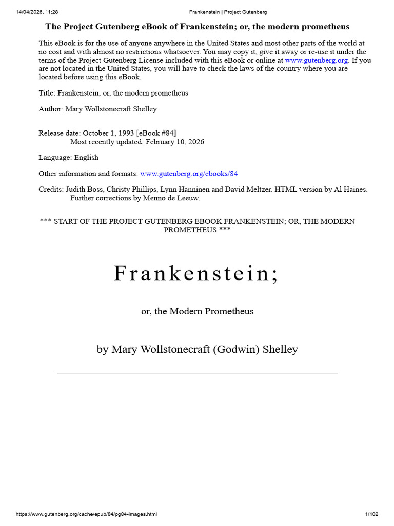 Frankenstein _ Project Gutenberg | PDF | Frankenstein