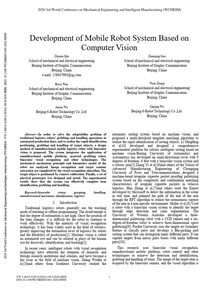 Development of Mobile Robot System Based on Computer Vision | PDF