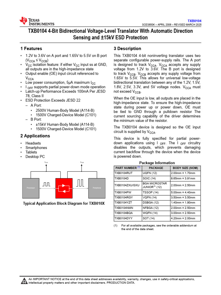TXB 0104 | PDF | Electrical Engineering | Manufactured Goods