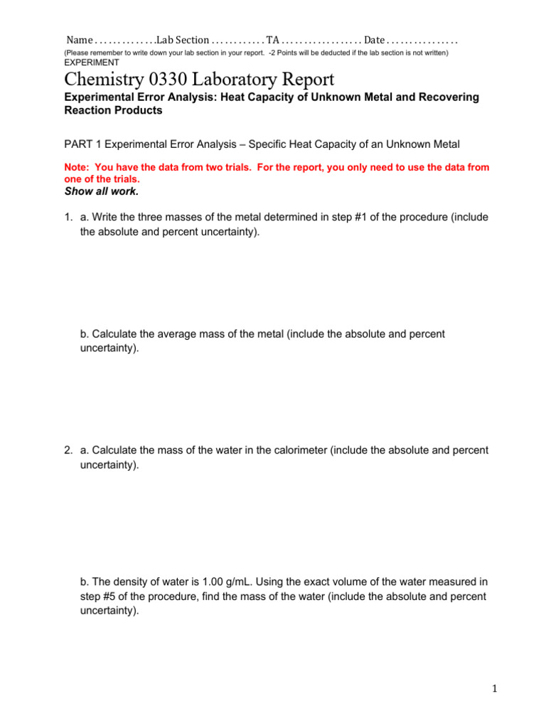 EXPERIMENT4- Error Analysis-Labreport (1) | PDF | Mole (Unit ...