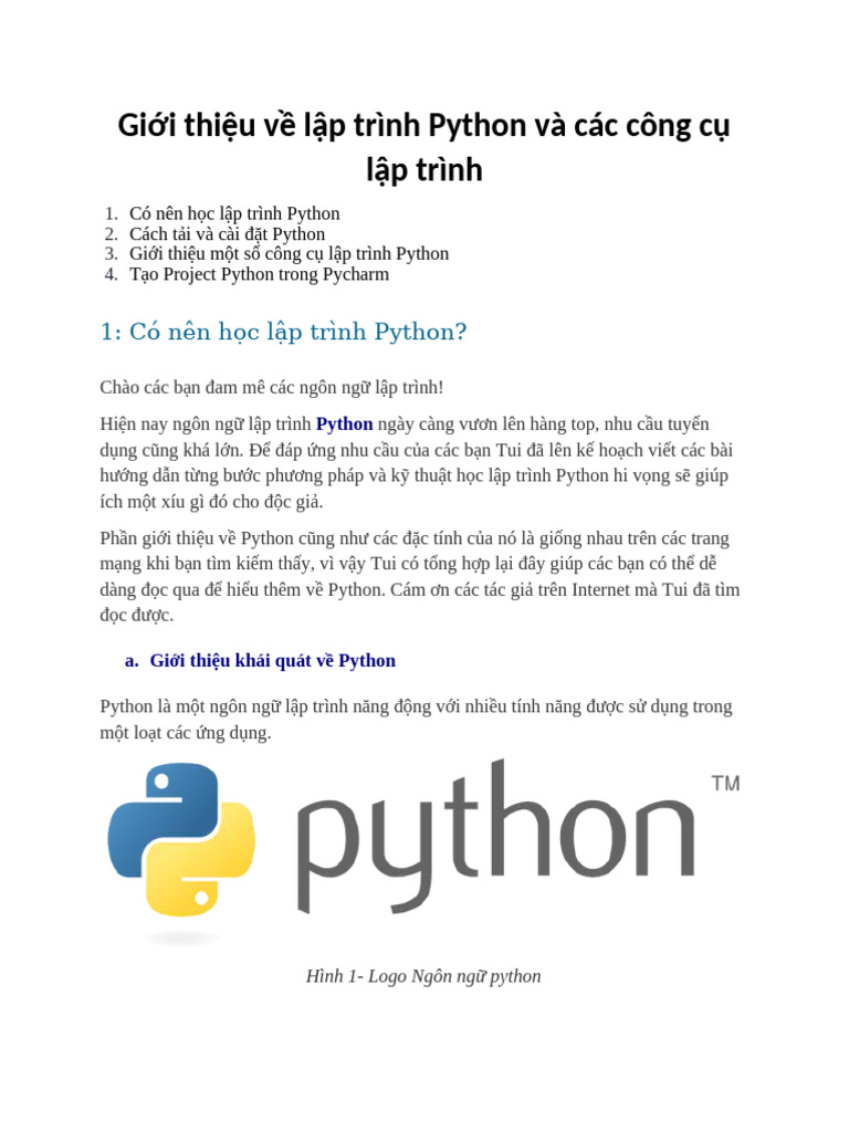 P1 - Giới thiệu về lập trình Python và các công cụ lập trình | PDF