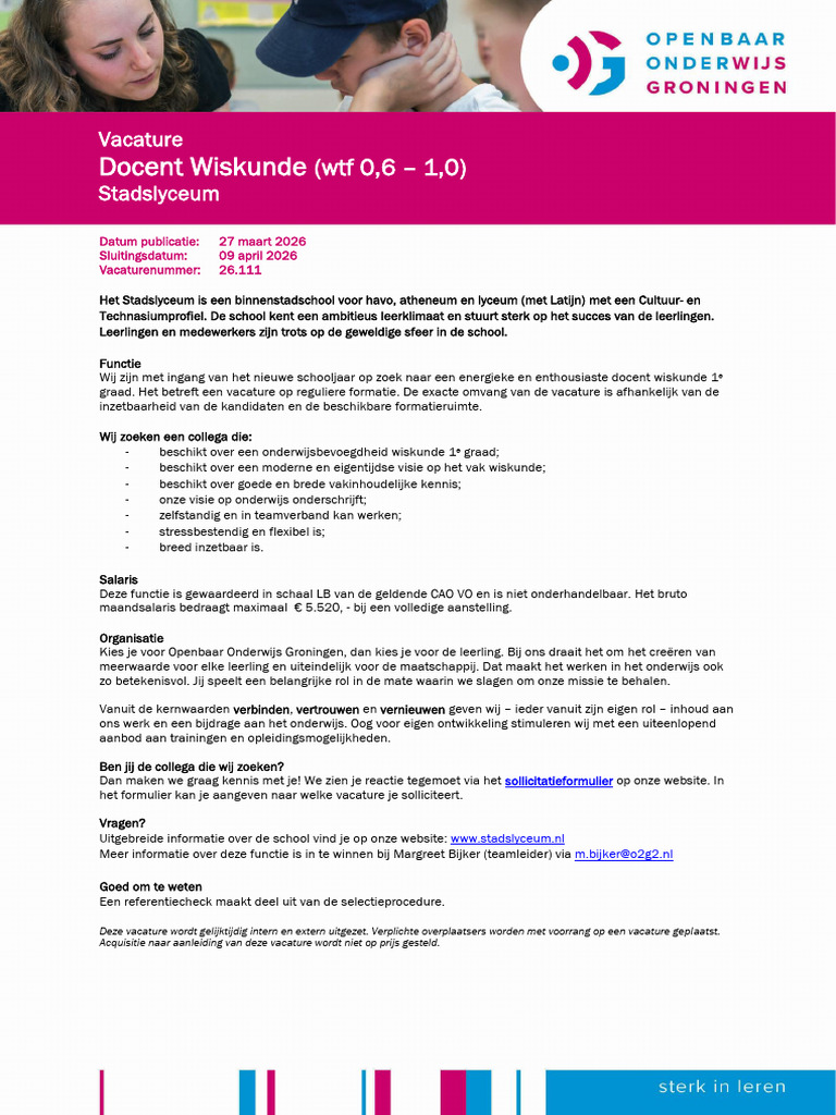 26.111 SL Docent Wiskunde (Wtf 0,6 -1,0) | PDF