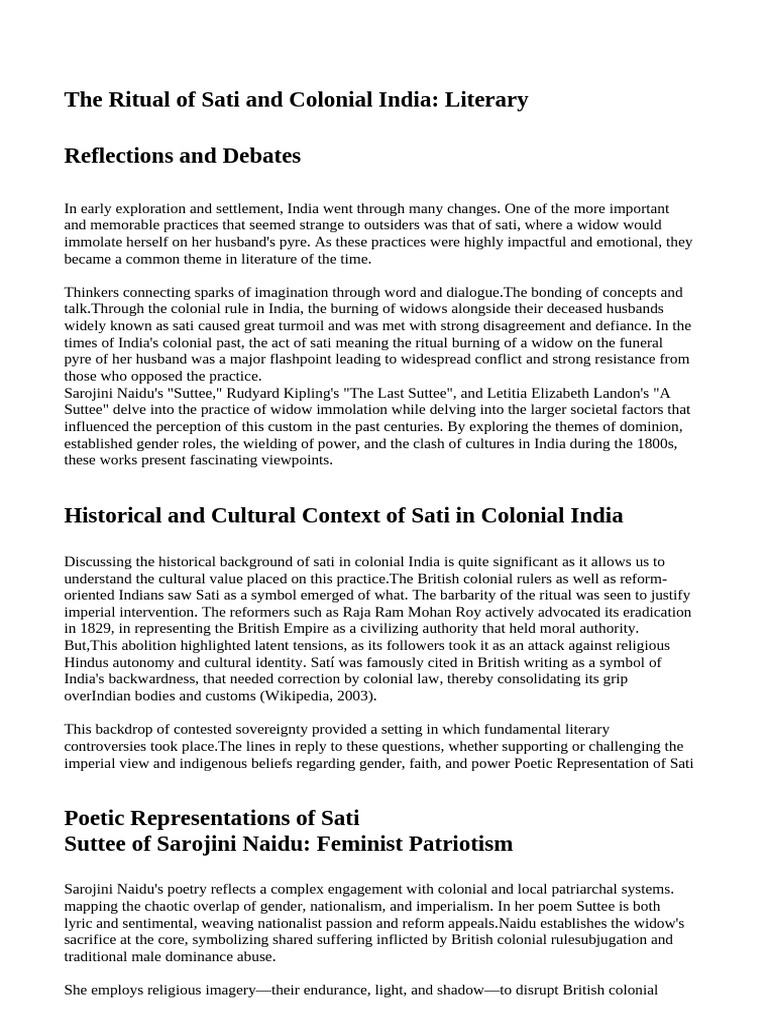 The Ritual of Sati and Colonial India (1) | PDF | Feminism | Gender Studies
