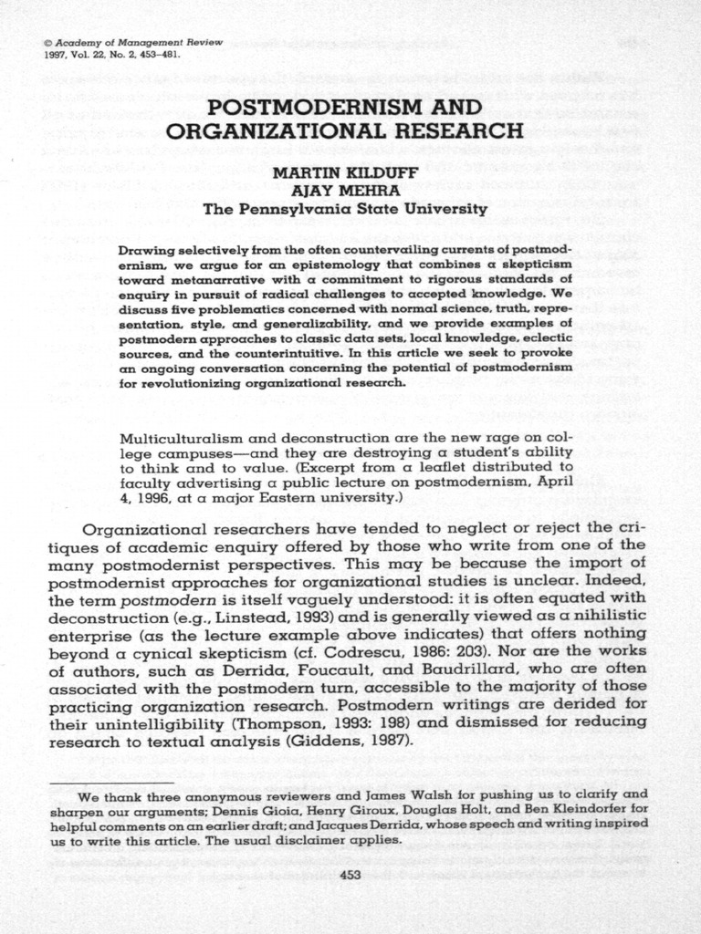 AY 2021-22 - Session 13 - S13.ER1 - Postmodern - Kilduff - AMR - 1997 ...