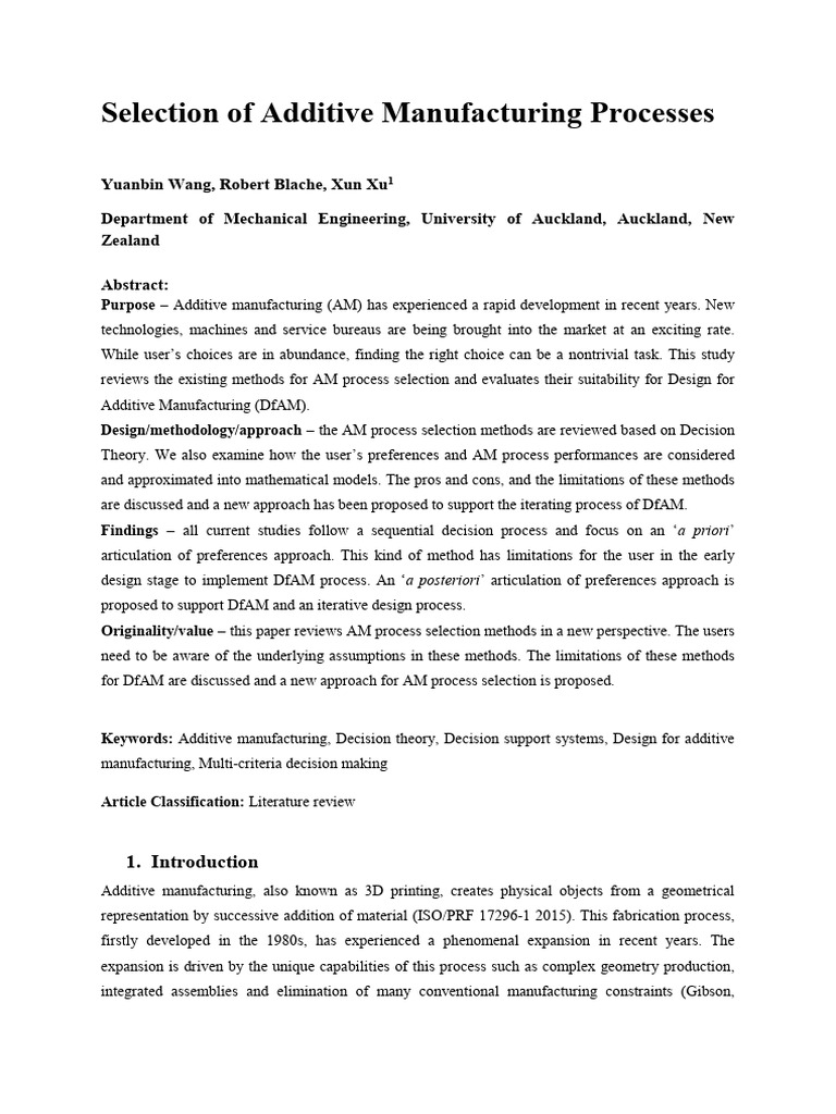 Selectionof Additive Manufacturing Processes | PDF | Information ...