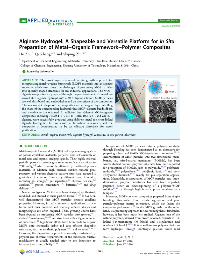 Alginate Hydrogel a Shapeable and Versatile Platform for in Situ ...