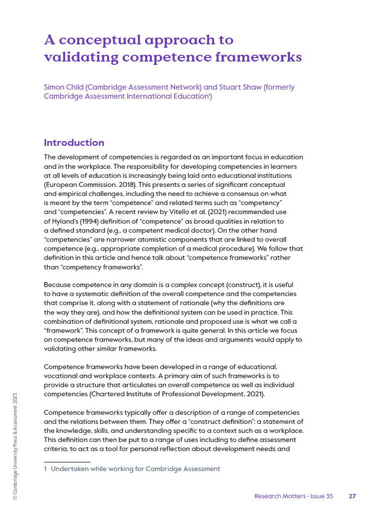 A Conceptual Approach to Validating Competence Frameworks | PDF