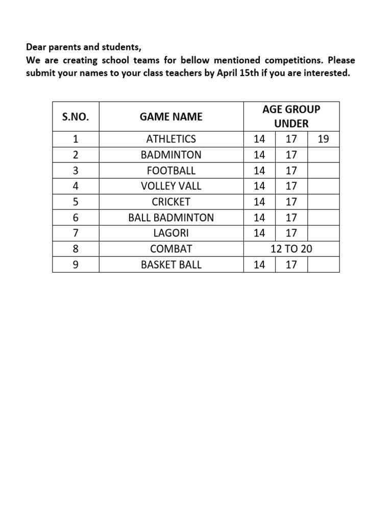 School Sports Team. | PDF