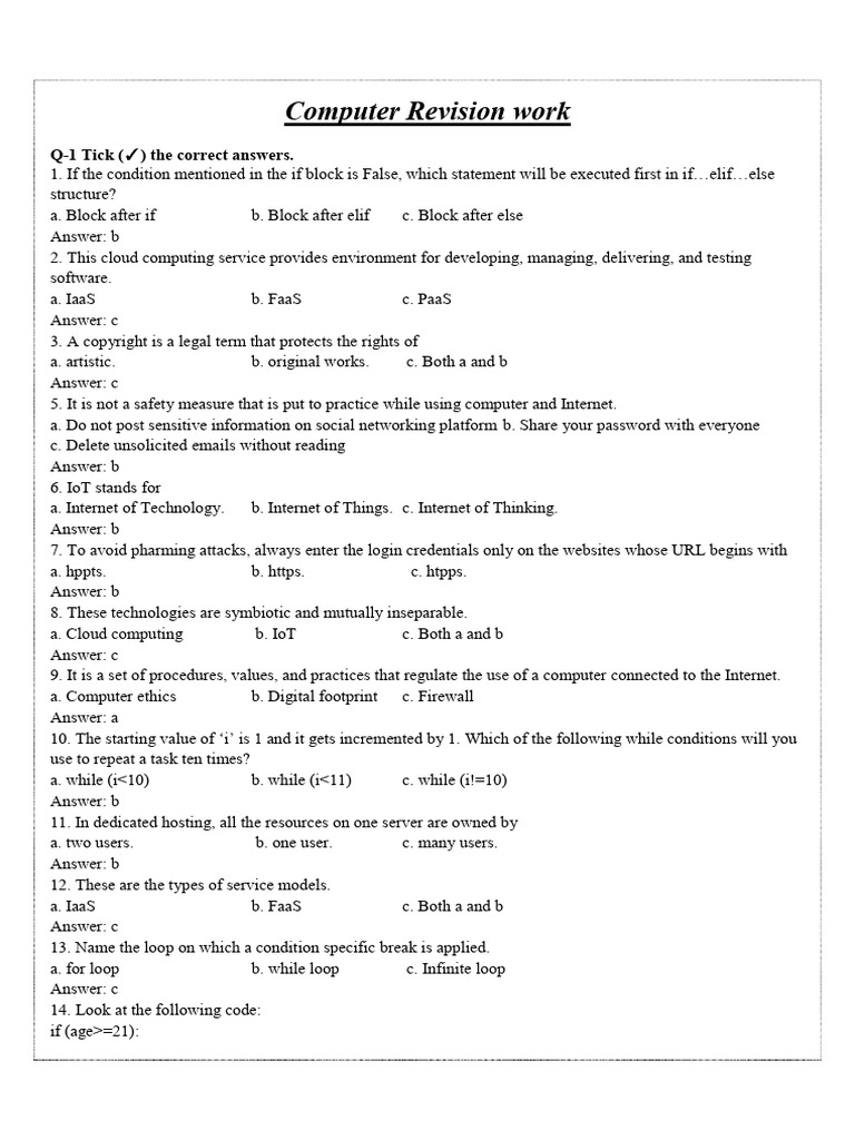 STD-8 COMPUTER REVISION WORKSHEET | PDF | Control Flow | Internet Of Things