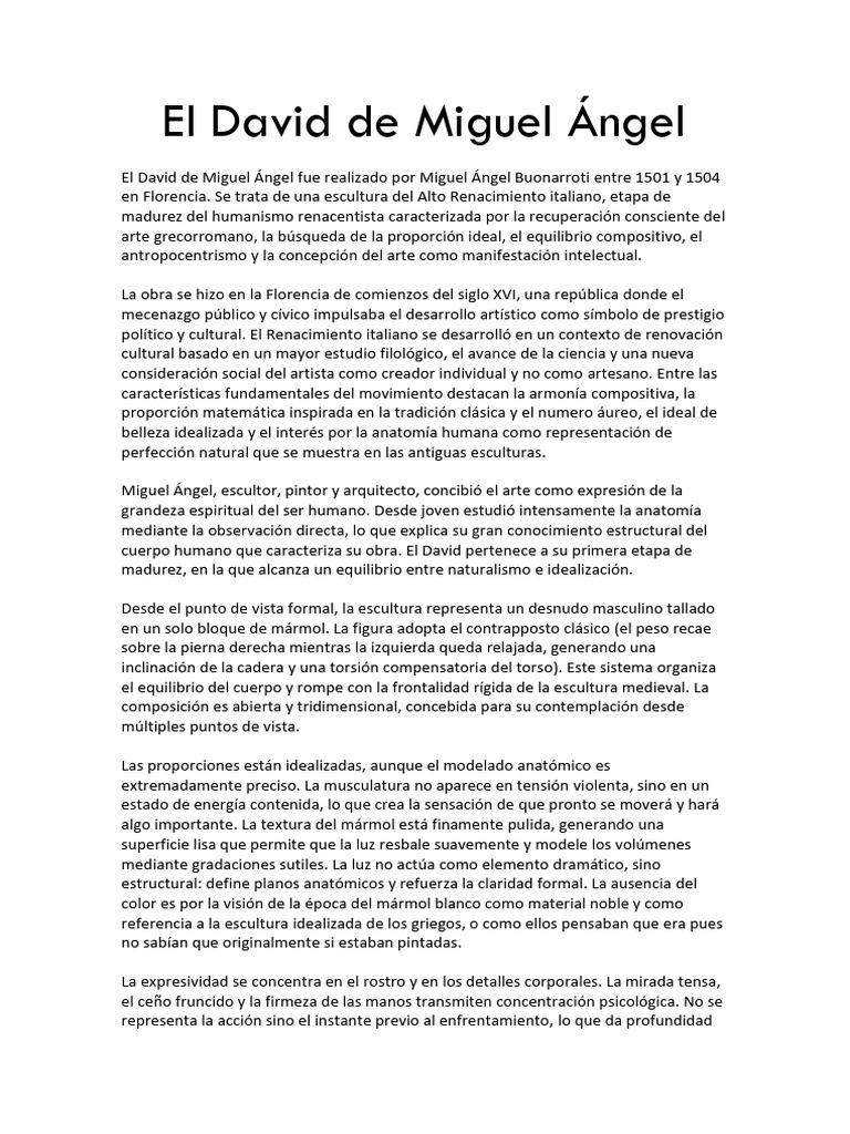 El David de Miguel Ángel | PDF | Renacimiento | Escultura