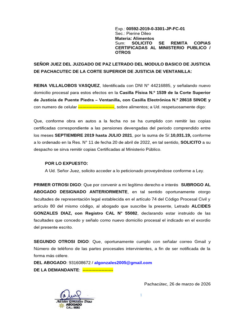 Solicito Se Remita Copias Al Ministerio Publico - Otros | PDF