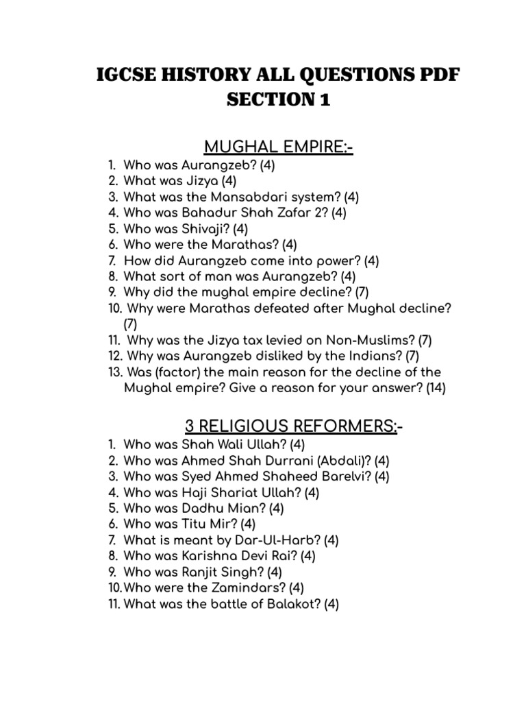 History Section 1 Questions | PDF | British India