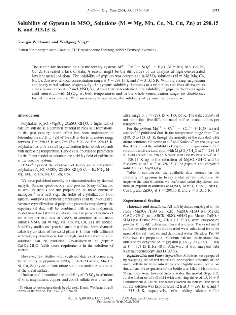 Solubility MSO4 | PDF | Gypsum | Solubility