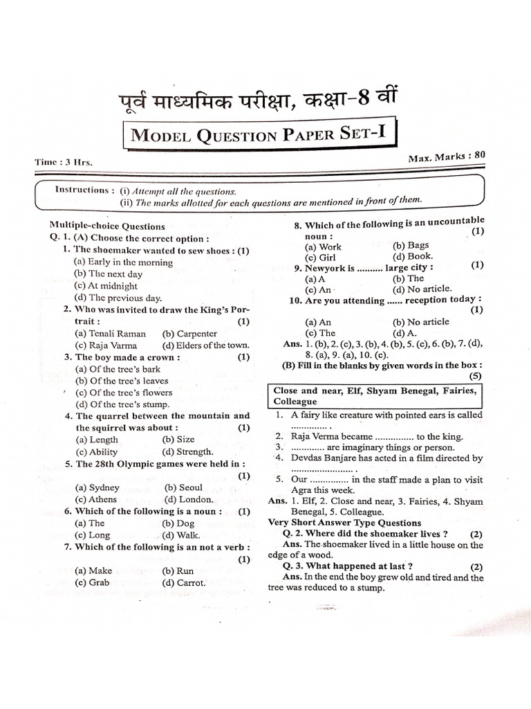 English Sample Paper Class 8 | PDF