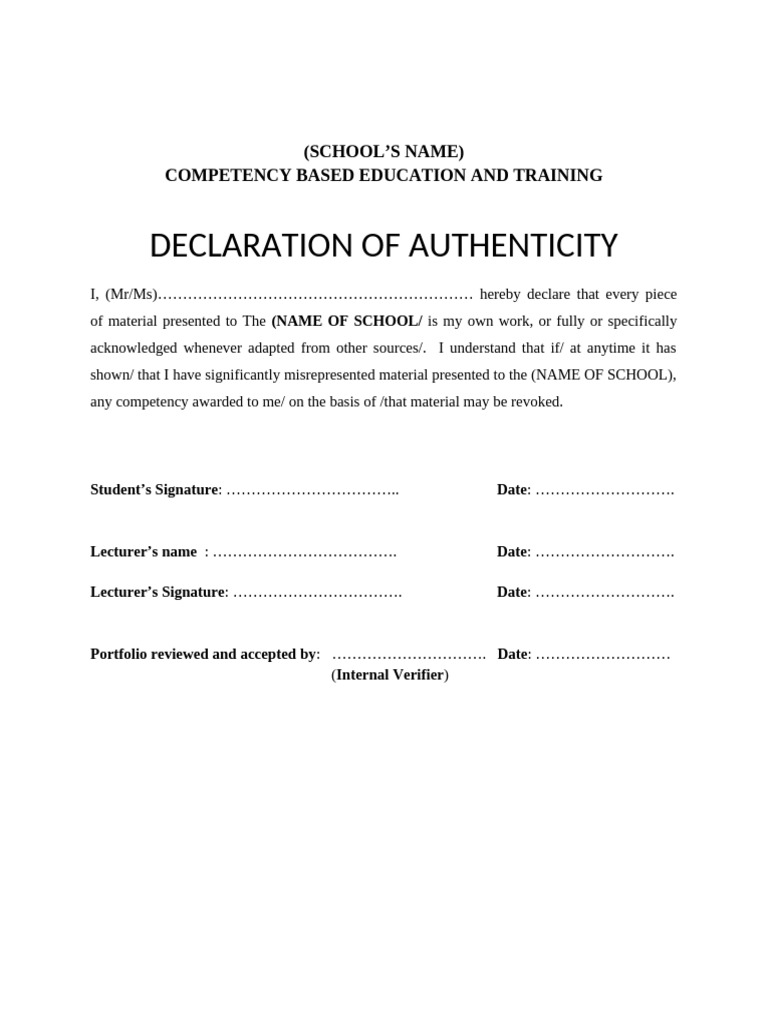 Declaration of Authencity | PDF