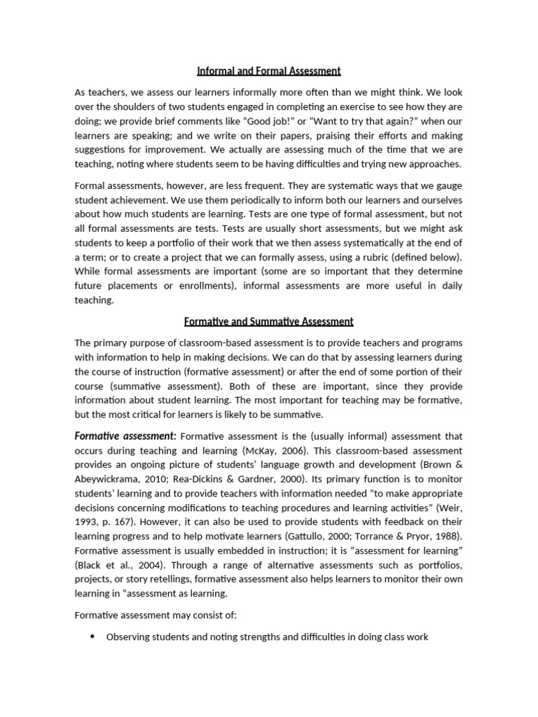Informal and Formal Assessment | PDF | Educational Assessment | Learning