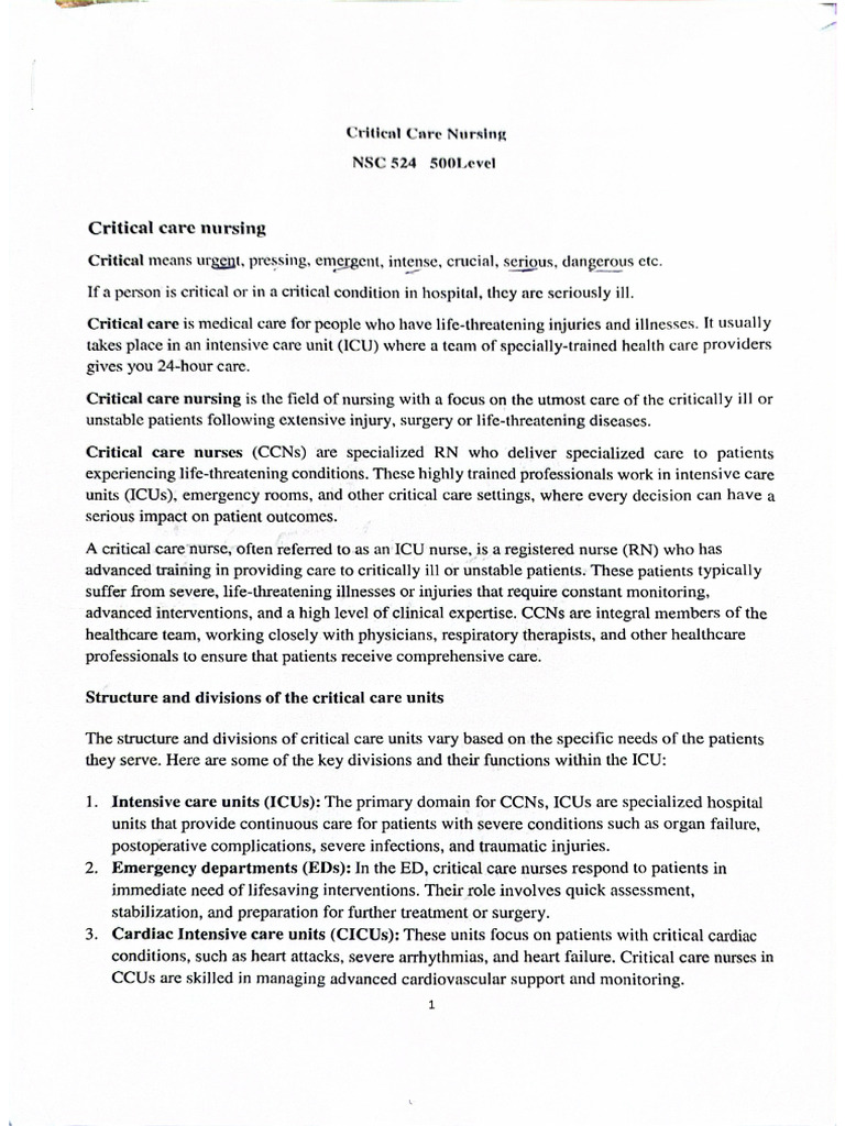 NSC2 524 Critical Care Nursing 1 | PDF