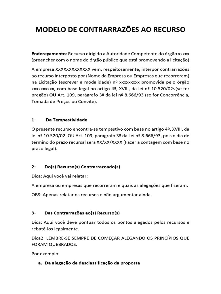 Modelo Contrarrazões Ao Recurso | PDF