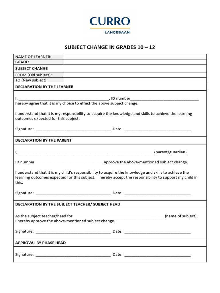 Subject Change Form | PDF