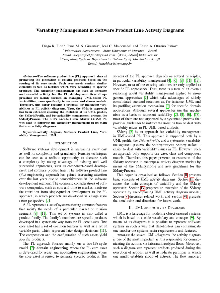 Variability Management in Software Product Line Activity Diagrams | PDF ...