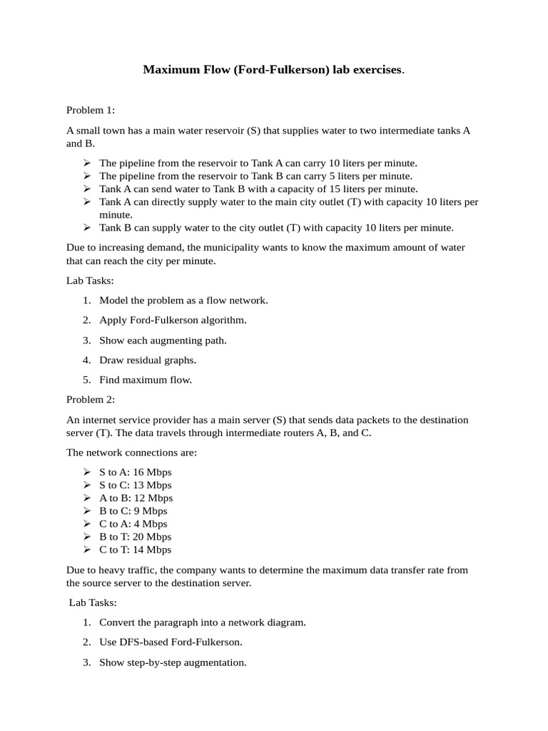 Maximum Flow (Ford-Fulkerson) Lab Exercises | PDF | Combinatorics ...